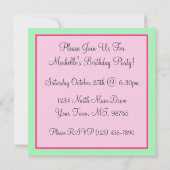 Invitations roses de fête d'anniversaire de petit (Dos)