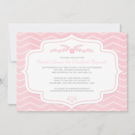 Invitations roses de Fête de la mariée de Chevron (Devant)