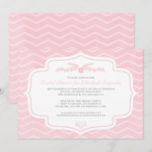 Invitations roses de Fête de la mariée de Chevron (Devant / Derrière)