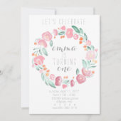 Invitations roses de fleur du ęr anniversaire de (Devant)