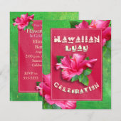 Invitations roses de Luau d'anniversaire de ketmie (Devant / Derrière)