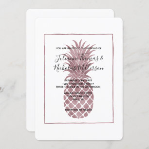 Invitations roses de mariage d'ananas d'or