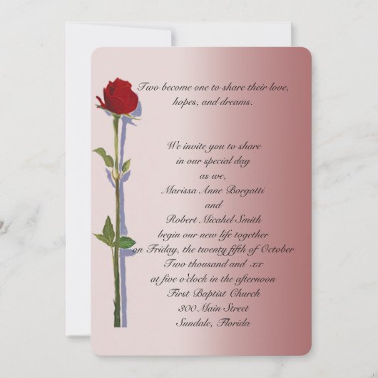 Invitations roses de mariage de longue tige (Devant)