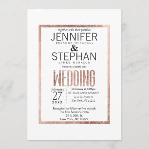 Invitations roses de mariage d'or de Faux chic