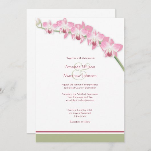 Invitations roses de mariage d'orchidée (Devant / Derrière)