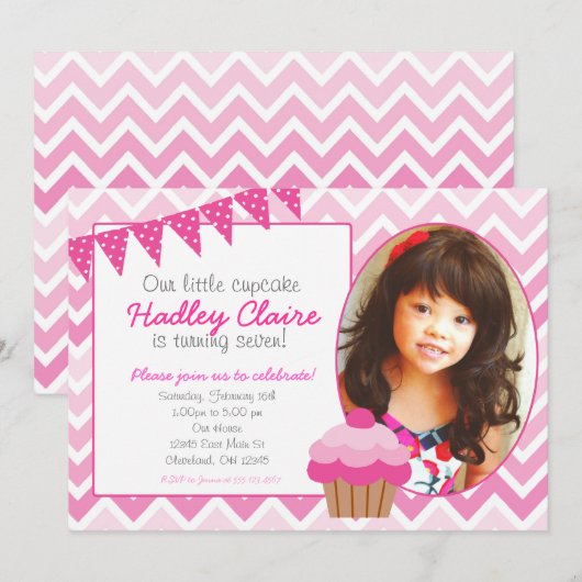 Invitations roses d'invitation d'anniversaire de (Devant / Derrière)