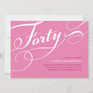 Invitations roses élégantes pour le 40e anniversai