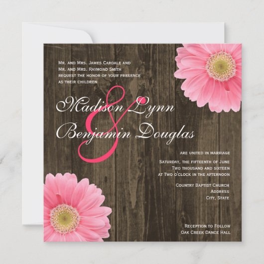 Invitations roses en bois rustiques de mariage de (Devant)