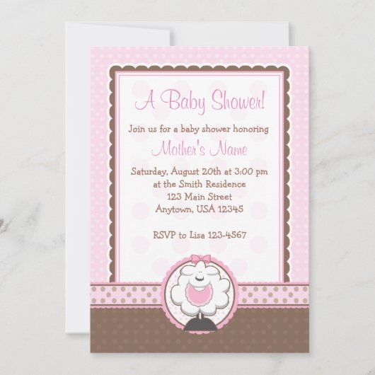 Invitations roses et Brown de moutons de fille de (Devant)