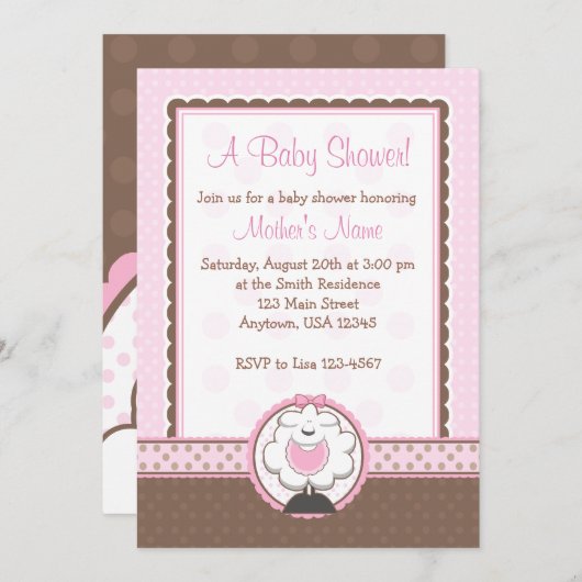 Invitations roses et Brown de moutons de fille de (Devant / Derrière)