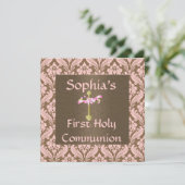 INVITATIONS roses et brunes de sainte communion de (Debout devant)