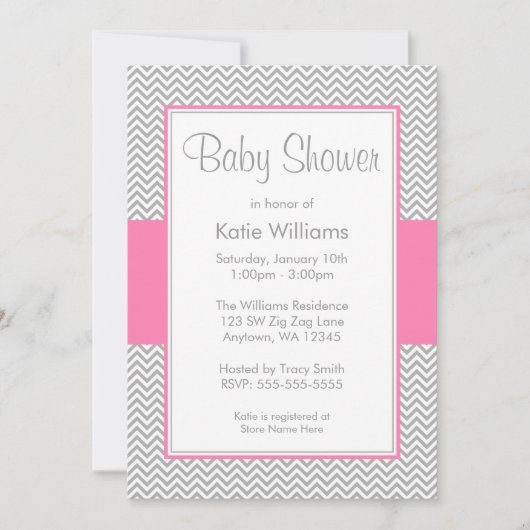 Invitations roses et grises de baby shower de (Devant)