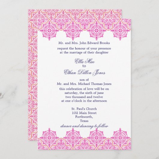 Invitations roses et oranges à la mode de mariage (Devant / Derrière)