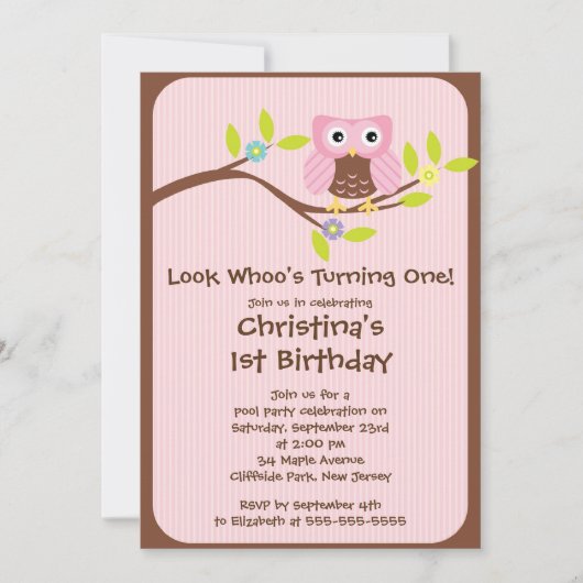Invitations roses mignonnes de fête d'anniversaire (Devant)