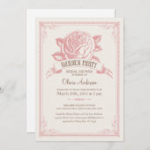 Invitations roses vintages de douche de réception (Devant / Derrière)