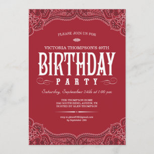 Invitations rouges d'anniversaire de Paisley