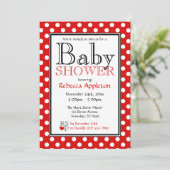 Invitations rouges de baby shower de point de (Debout devant)
