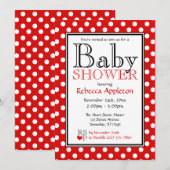 Invitations rouges de baby shower de point de (Devant / Derrière)