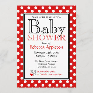 Invitations rouges de baby shower de point de