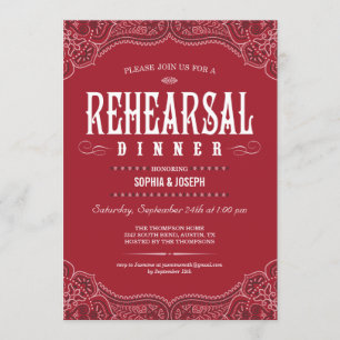 Invitations rouges de dîner de répétition de
