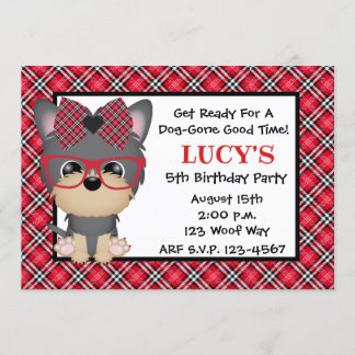 Invitations rouges de fête d'anniversaire de chiot