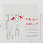 Invitations rouges de Fête de la mariée d'oiseaux (Devant / Derrière)