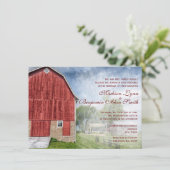 Invitations rouges de mariage de ferme de grange (Debout devant)