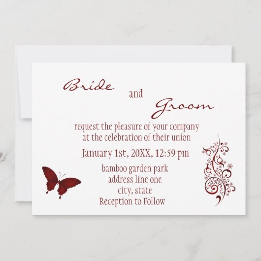 Invitations rouges de mariage de papillon (Dos)
