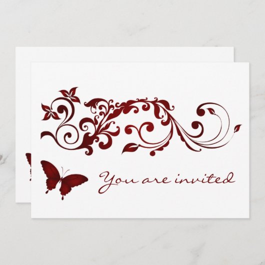Invitations rouges de mariage de papillon (Devant / Derrière)