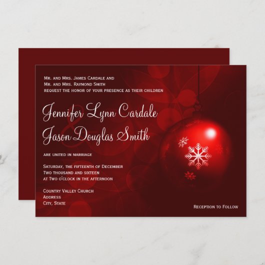 Invitations rouges de mariage de vacances (Devant / Derrière)