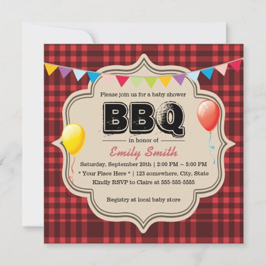 Invitations rouges de partie de BBQ de baby shower (Devant)