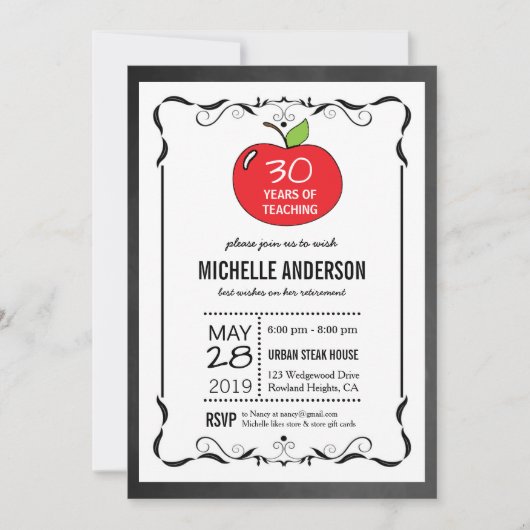 Invitations rouges de retraite de professeur de (Devant)