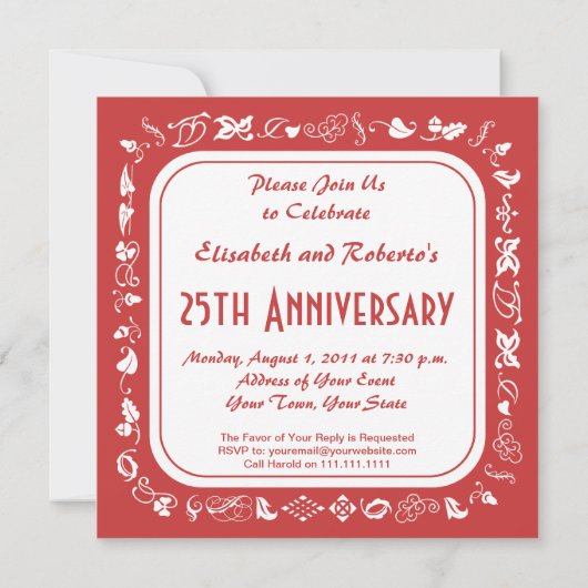 Invitations rouges et blanches de pays démodé (Dos)