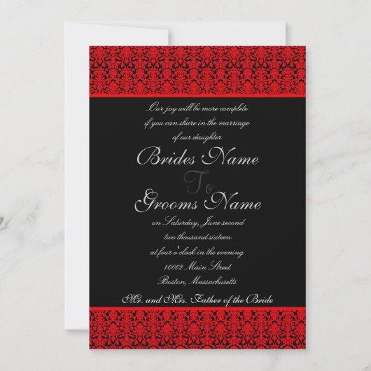 Invitations rouges et noires de mariage damassé (Devant)