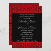 Invitations rouges et noires de mariage damassé (Devant / Derrière)