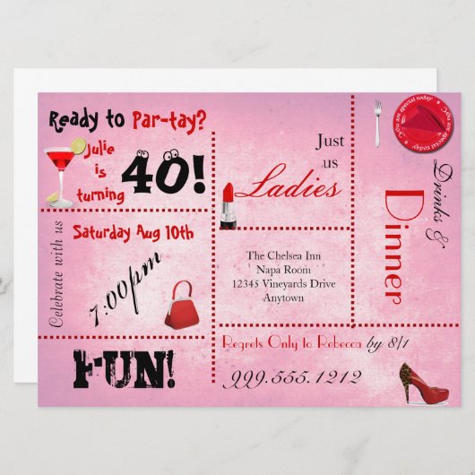 Invitations rouges et roses faits sur commande de (Devant / Derrière)