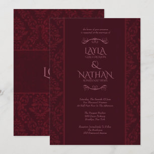 Invitations rouges romantiques de mariage damassé