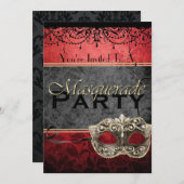 Invitations rouges vintages chics de mascarade (Devant / Derrière)