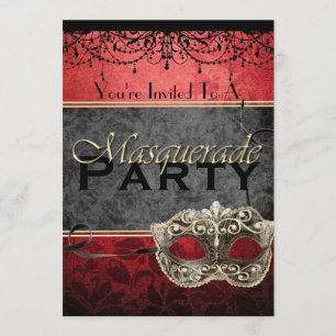 Invitations rouges vintages chics de mascarade