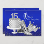 Invitations Royal Blue et Silver Quinceanera (Devant / Derrière)