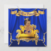 Invitations Royal Blue Gold Baby Shower (Devant)