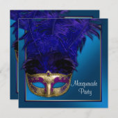 Invitations Royal Blue Gold Masquerade Party (Devant / Derrière)