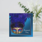 Invitations Royal Blue Gold Masquerade Party (Debout devant)