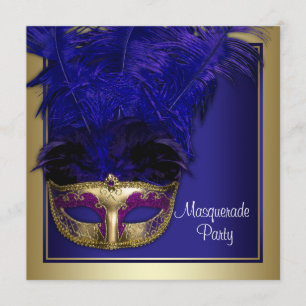 Invitations Royal Blue Gold Masquerade Party