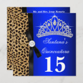 Invitations Royal Blue Leopard Quinceanera (Devant / Derrière)