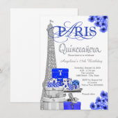 Invitations Royal Blue Paris Quinceanera (Devant / Derrière)