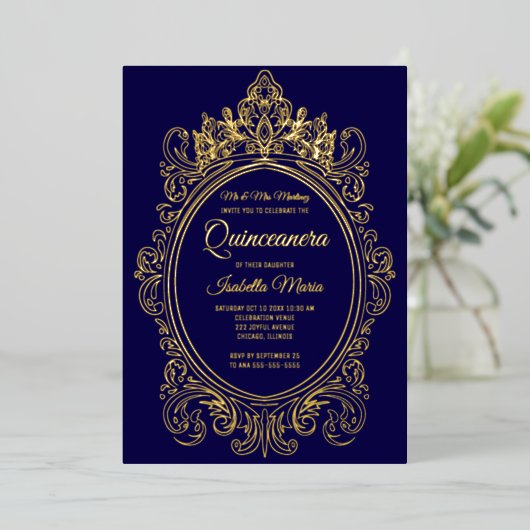 Invitations Royal Purple Gold Foil Quinceañera (Debout devant)