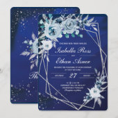 Invitations Royales De Mariage Bleu Et Argent (Devant / Derrière)