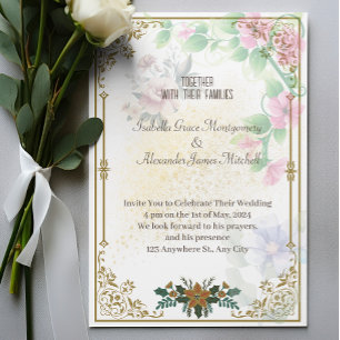 Invitations Royales de Mariage, Fleurs Cool de Mar