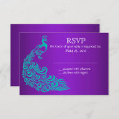 Invitations RSVP de Peacock violet et Turquoise (Devant / Derrière)